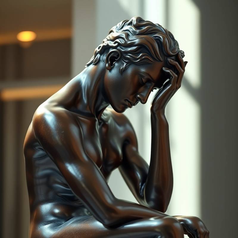Bronze sculpture of a human figure in a contemplative pose, symbolizing inner peace and reflection