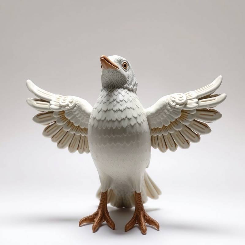 Ceramic sculpture of a bird in flight, symbolizing freedom and hope, crafted with intricate details and a smooth finish