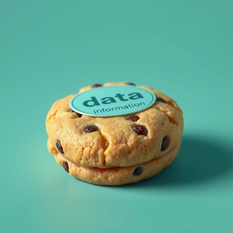 Illustration of a cookie with the words 'data' and 'information' to represent the cookie's function