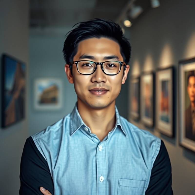 Photo of Marcus Chen, Co-founder and Chief Curator of Chromatic Canvas Gallery.
