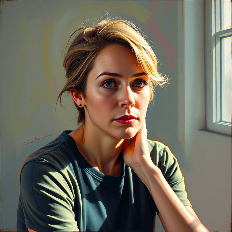 Portrait of Eleanor Vance, a contemporary painter with a bold color palette
